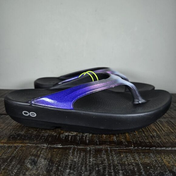 NEW Oofos Oolala Calypso Womens Size 6 Recovery Slip-On Flip Flops Sandals Blue - Picture 1 of 12